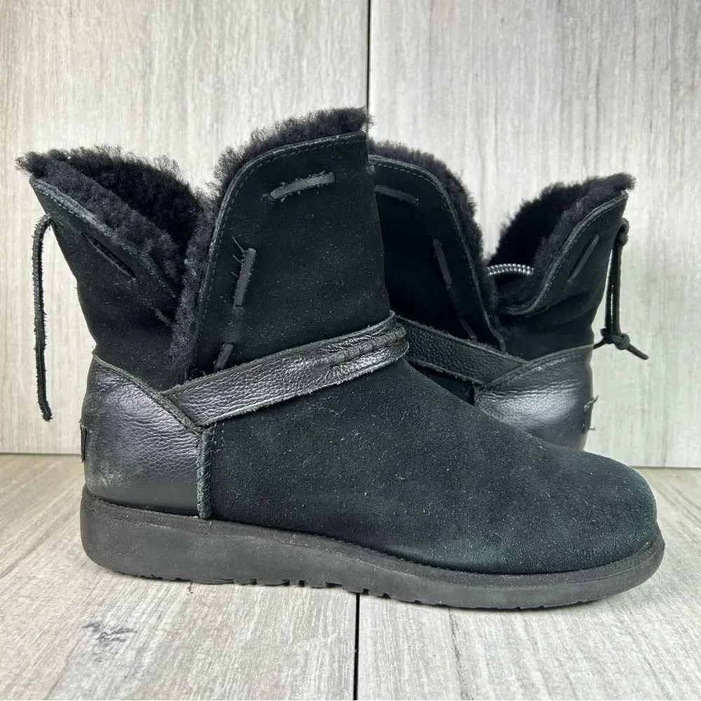 UGG Australia Tacey Shearling Black Winter Boots Warm Shoes‎ Youth Girls Size 5